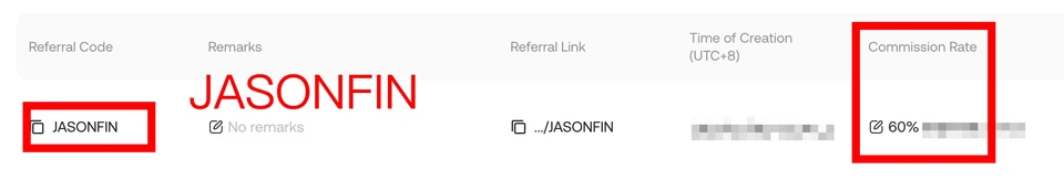 KuCoin sign-up page with the invitation code field showing JASONFIN