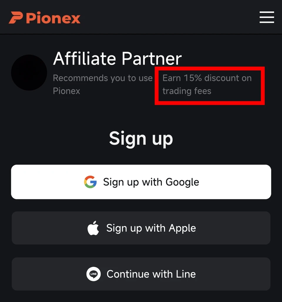 Pionex sign-up page with the invitation code field showing JASONFIN