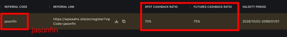 WEEX sign-up page with the invitation code field showing jasonfin